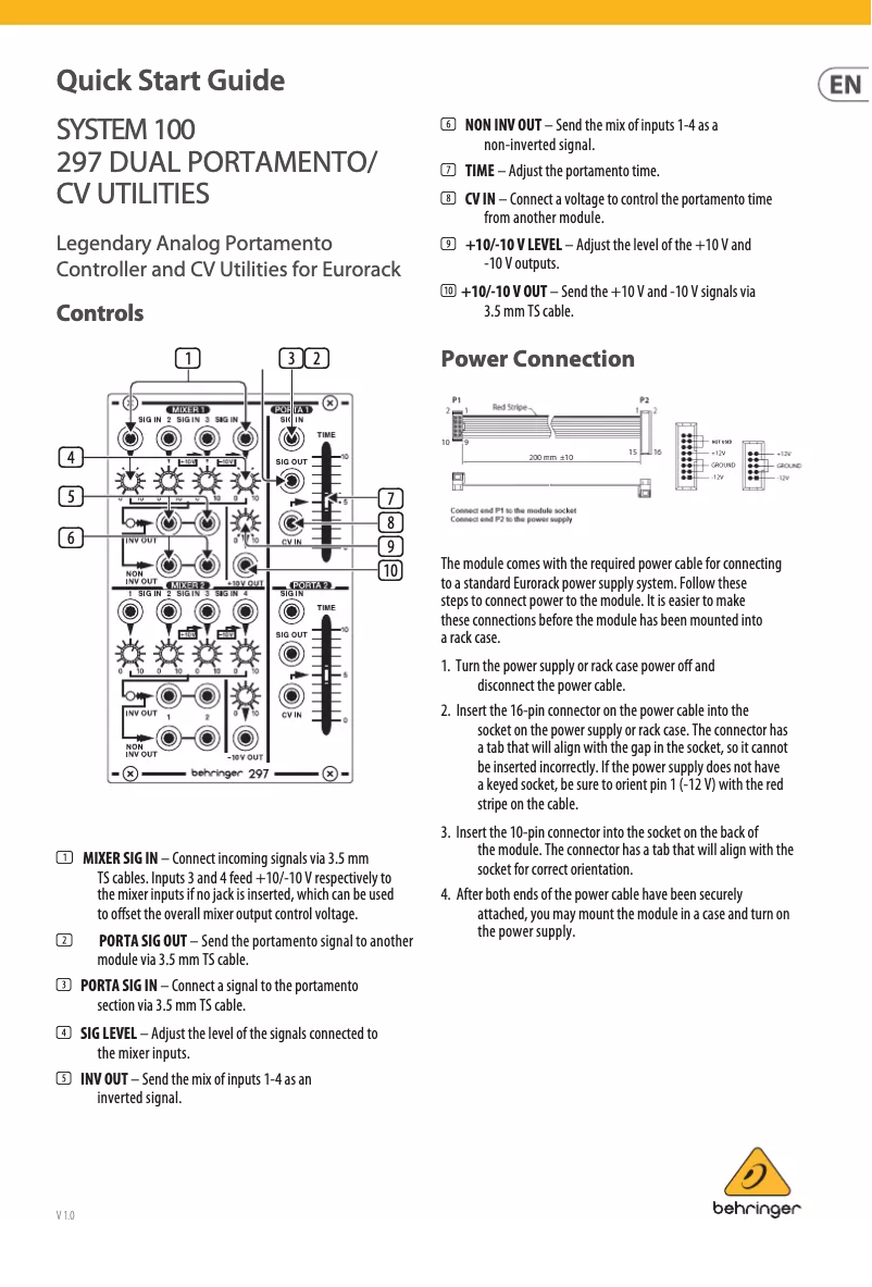 Page 1 de la notice Manuel utilisateur Behringer 297 Dual Portamento/CV Utilities