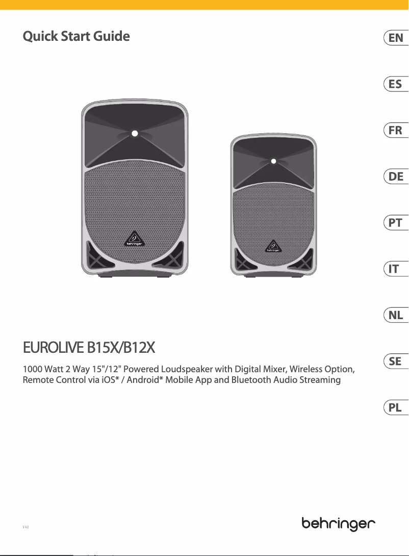 Page 1 of the manual Quick Start Guide Behringer EuroLive B12X