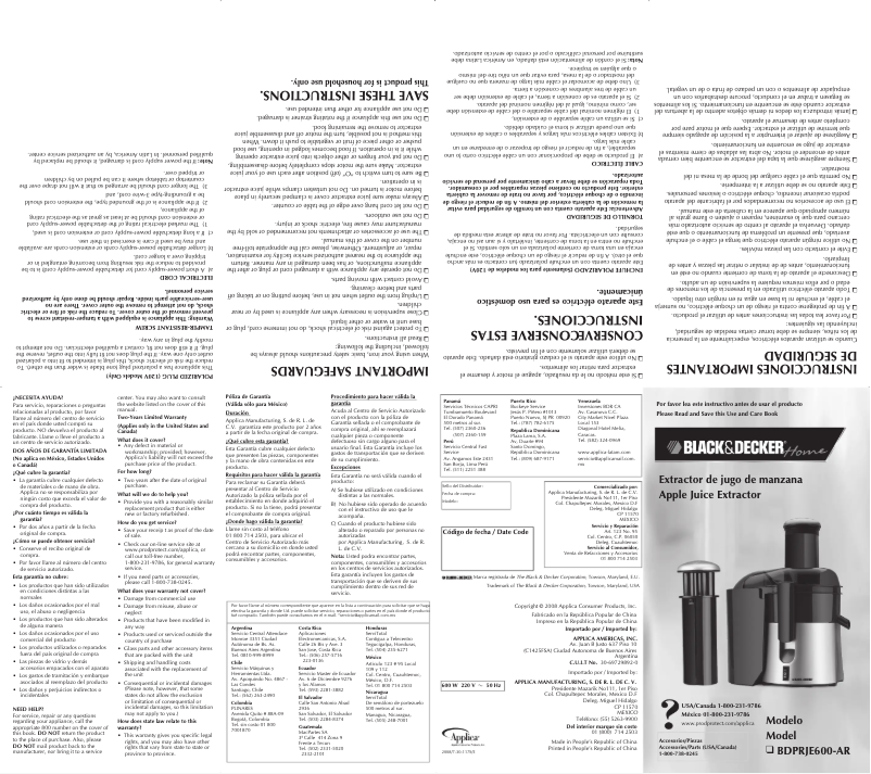 Imagen de la primera página del manual del dispositivo BDPRJE600-AR