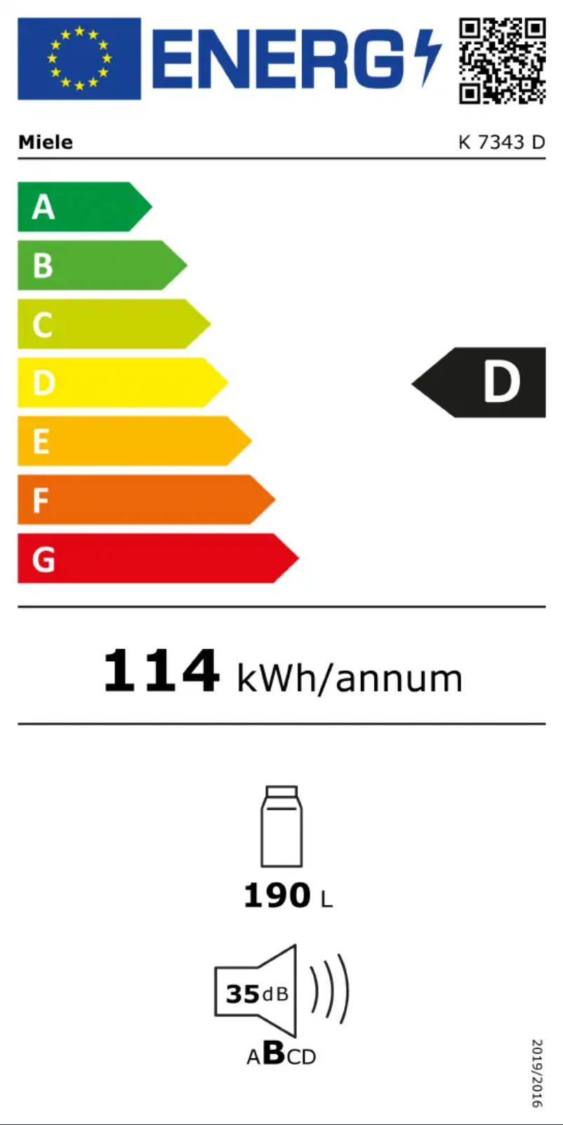 Page n°1 - Label énergétique Miele K 7343 D