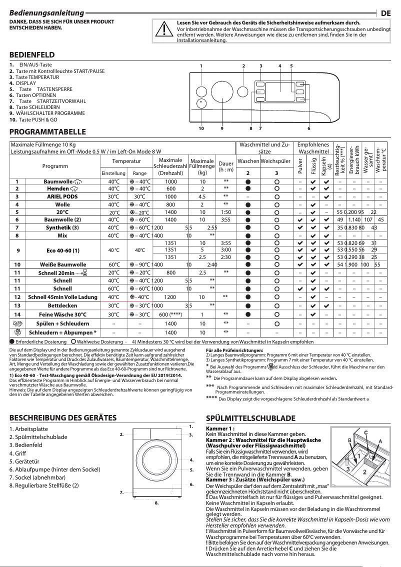 Page 1 de la notice Manuel d'utilisation et d'entretien Privileg PWFV X 104 A
