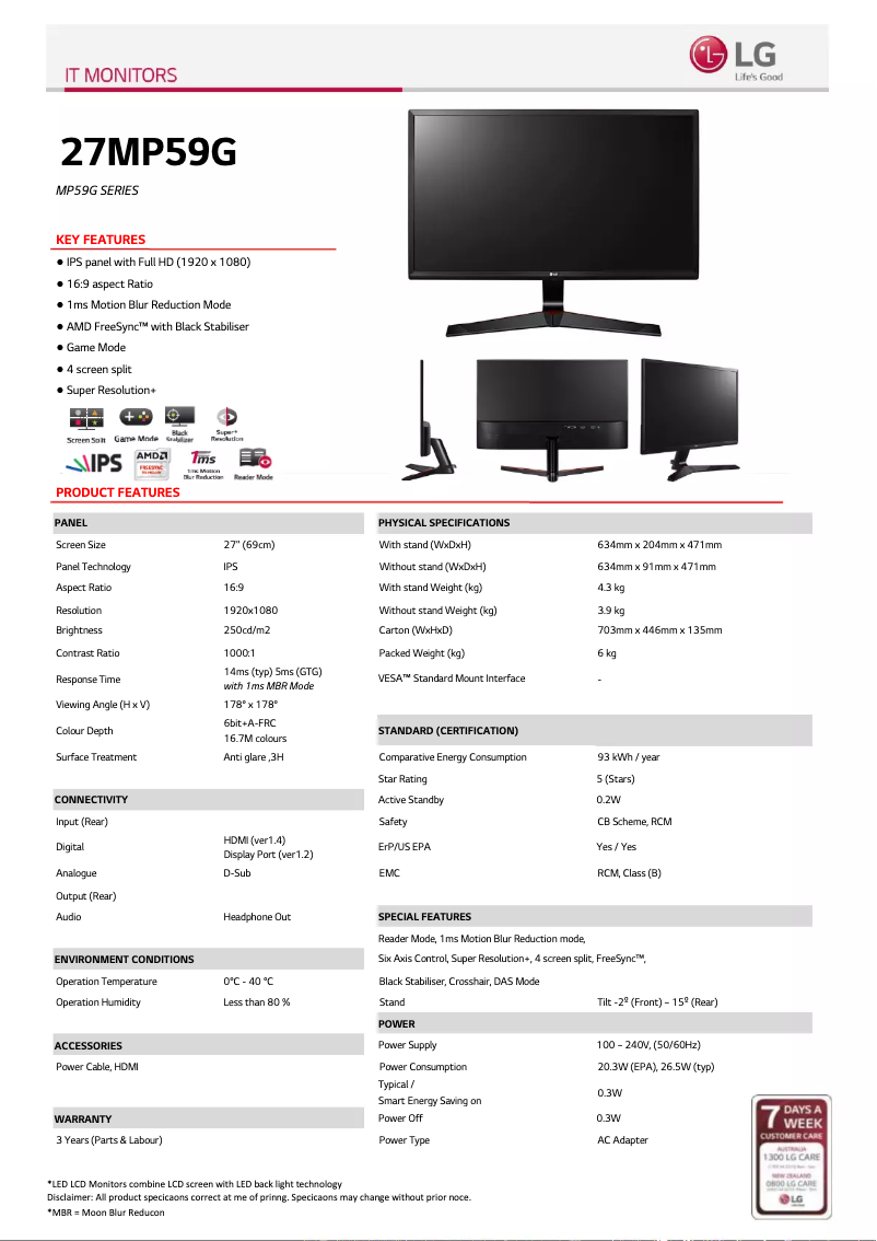 Página 1 del manual Ficha técnica LG 27MP59G-P