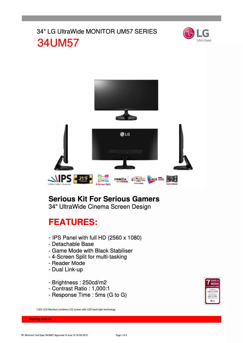 Page n°1 - Fiche technique LG 34UM57