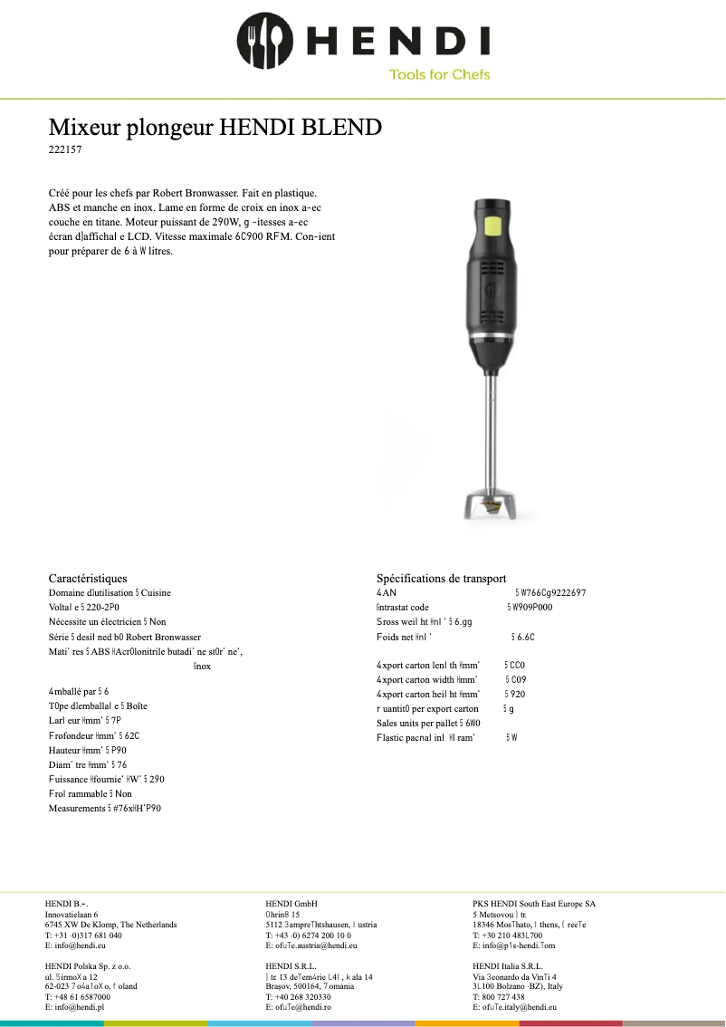 Page n°1 - Fiche technique Hendi 222157