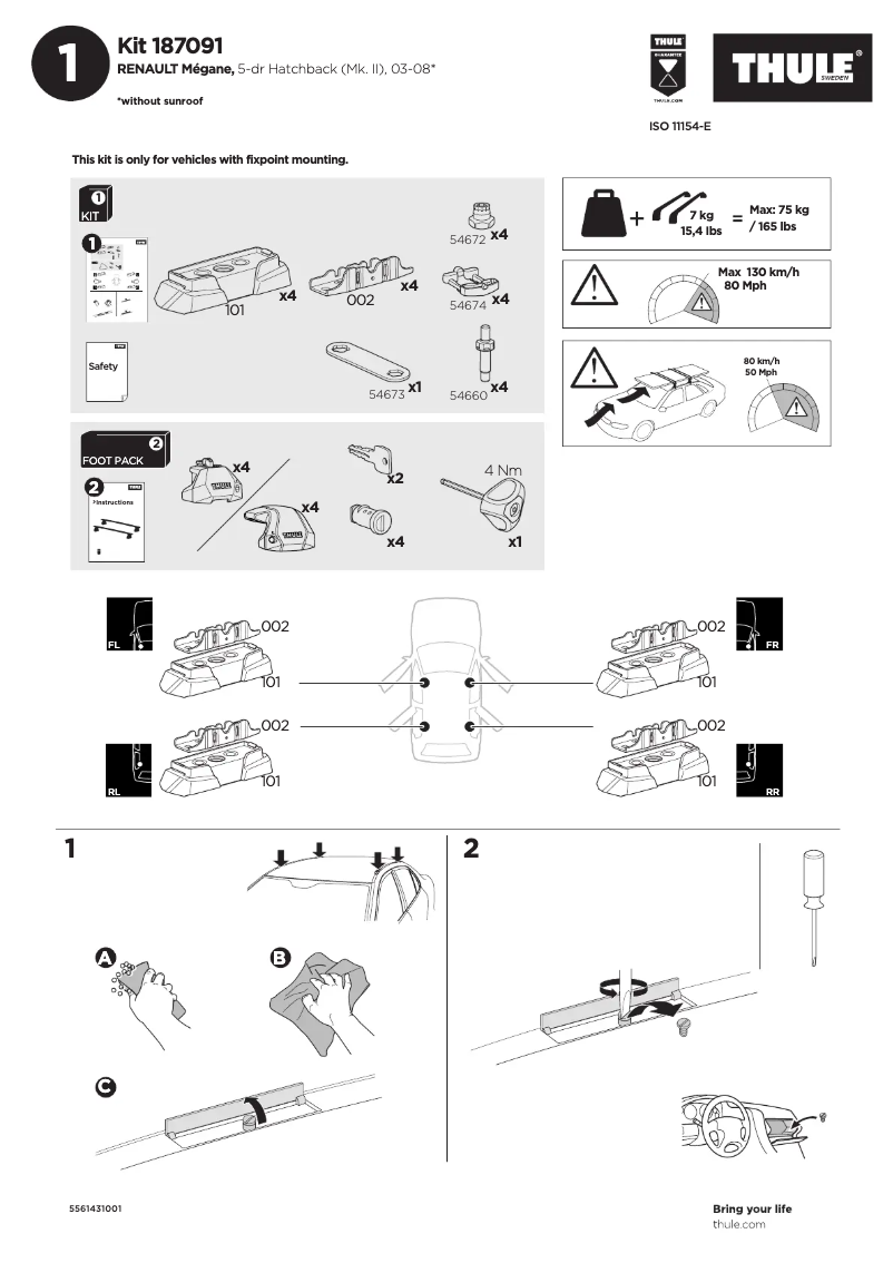 Page 1 de la notice Manuel utilisateur Thule Kit 187091