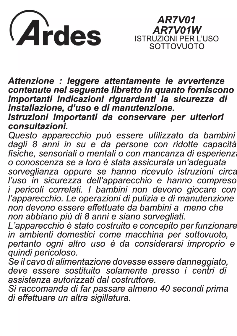 Image de la première page du manuel de l'appareil AR7V01