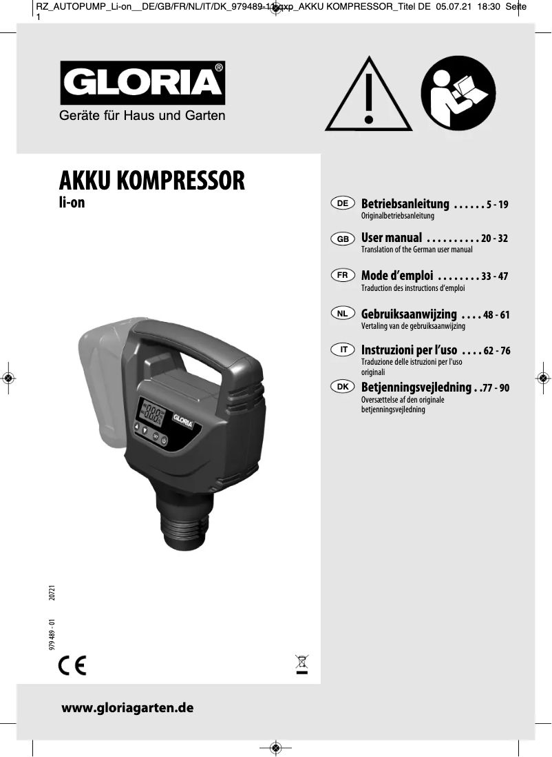 Image de la première page du manuel de l'appareil Akku-Kompressor li-on