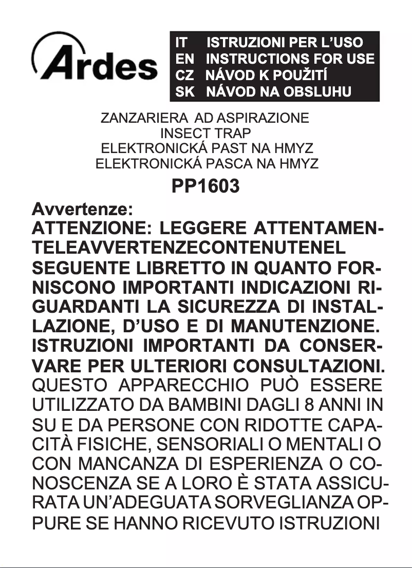 Imagen de la primera página del manual del dispositivo PP1603