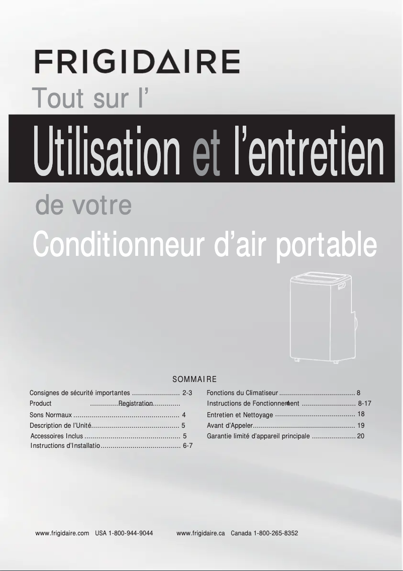 Page 1 de la notice Manuel utilisateur Frigidaire FHPC082AB1