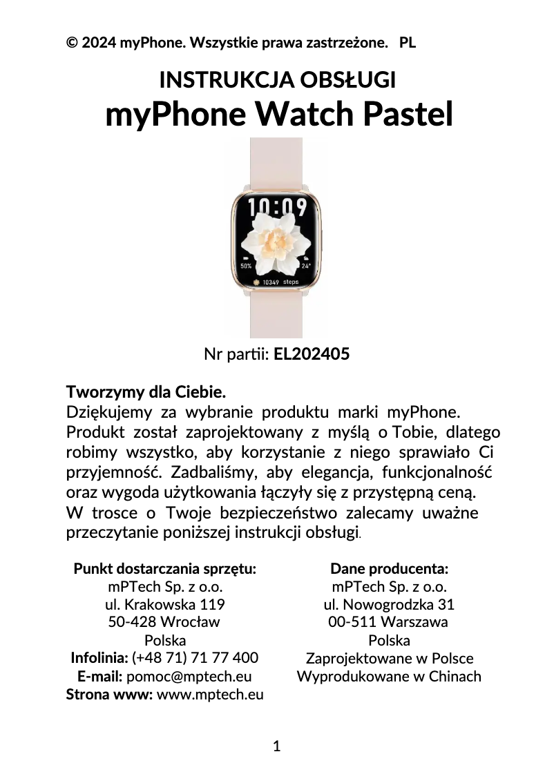 Page 1 de la notice Manuel utilisateur myPhone Watch Pastel
