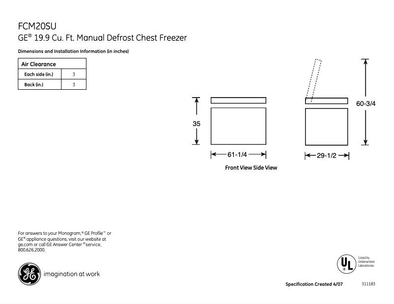 Page n°1 - Fiche technique GE FCM20SUWW