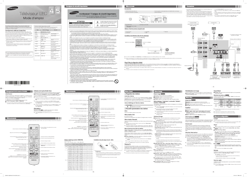 Page 1 de la notice Manuel utilisateur Samsung UA40H5142AR