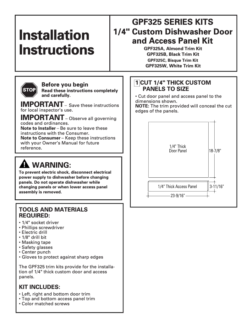 Image de la première page du manuel de l'appareil GPF325W