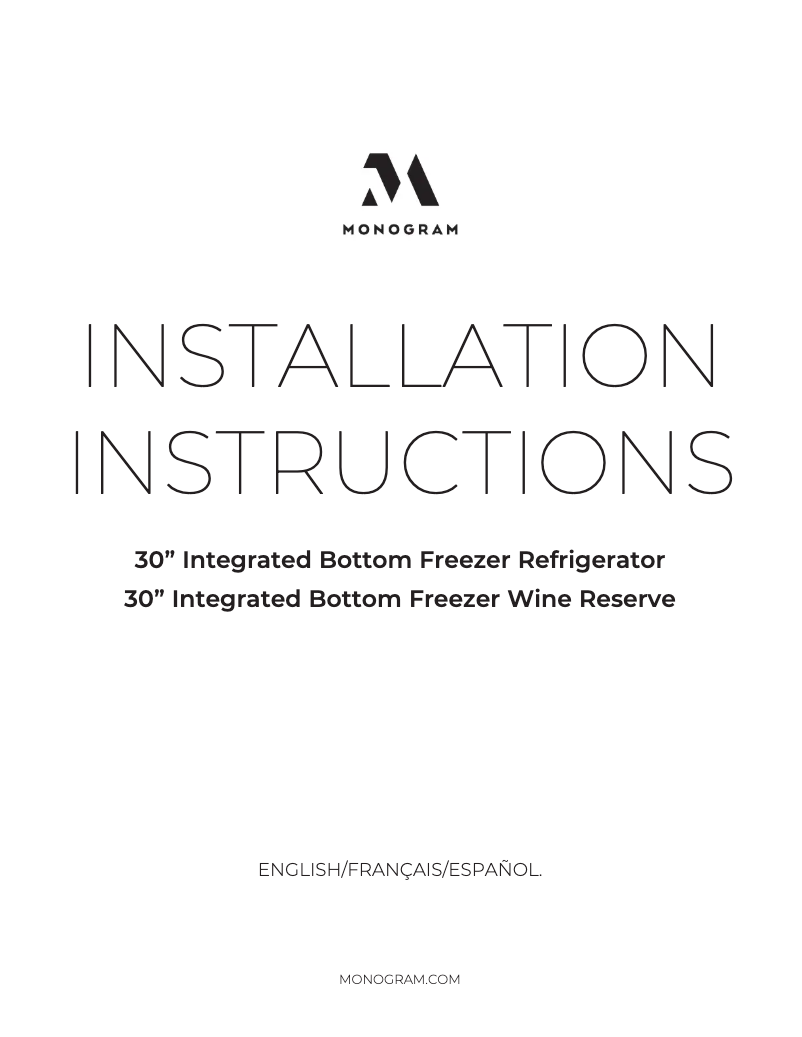 Página 1 del manual Guía de instalación Monogram ZIC303NPPII