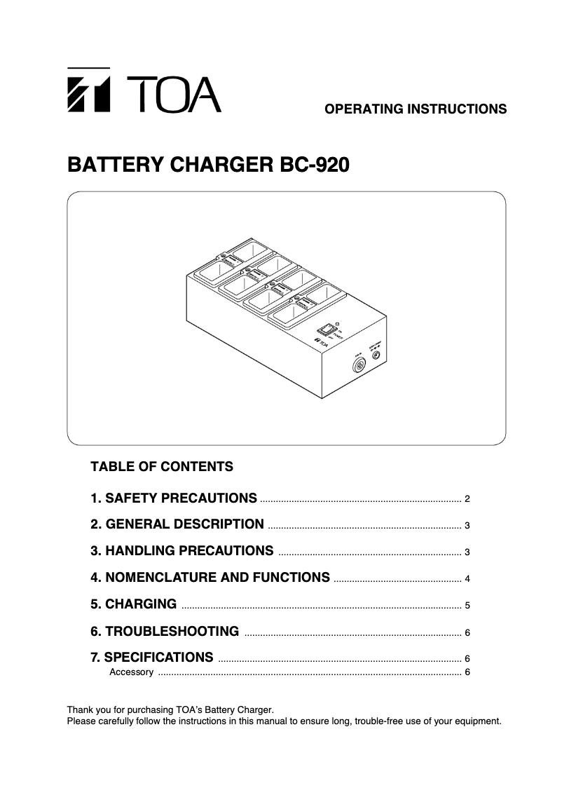 Page 1 de la notice Manuel utilisateur TOA BC-920