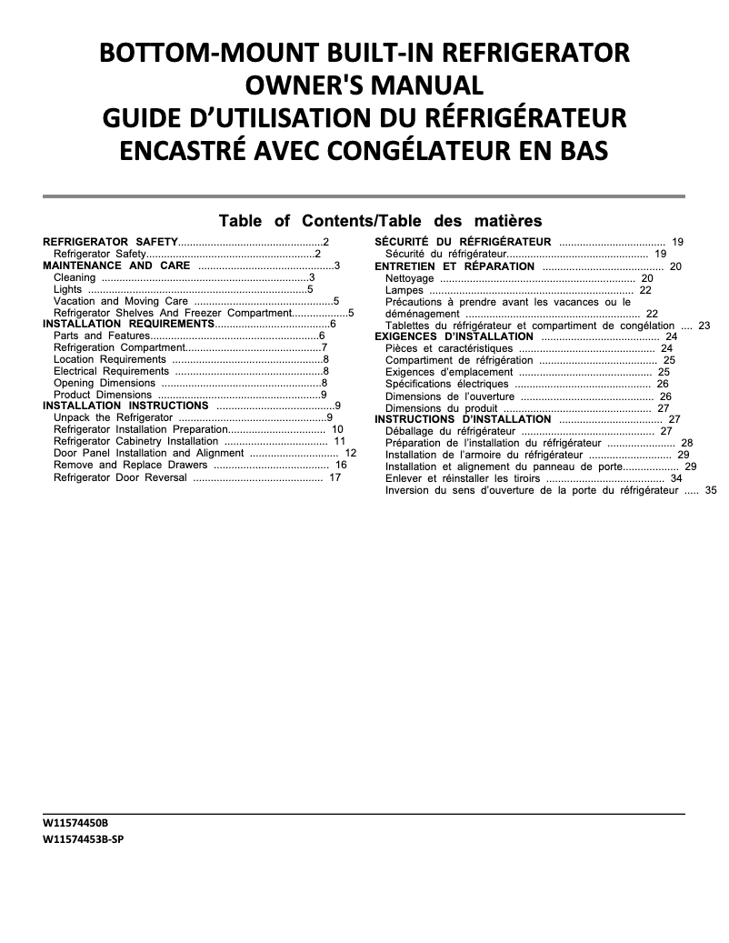 Page n°1 - Manuel utilisateur JennAir JBBFX22NMX