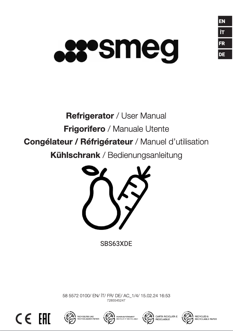 Image de la première page du manuel de l'appareil SBS63XDE