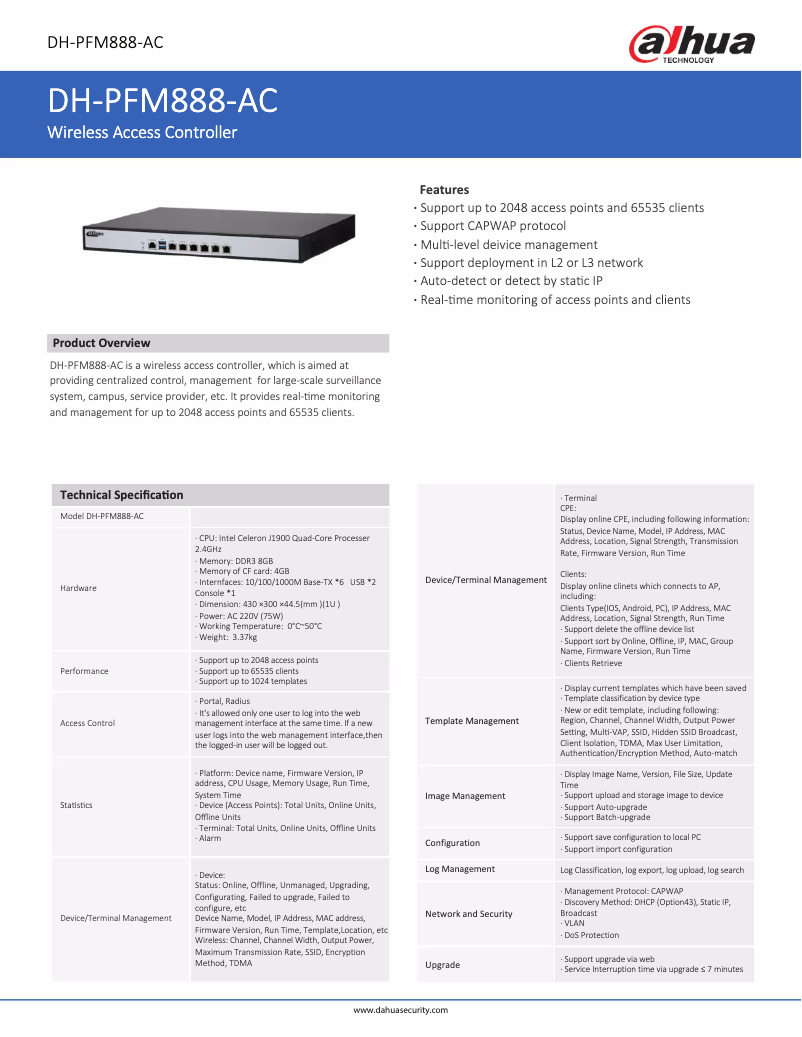 Page n°1 - Fiche technique Dahua Technology PFM888-AC