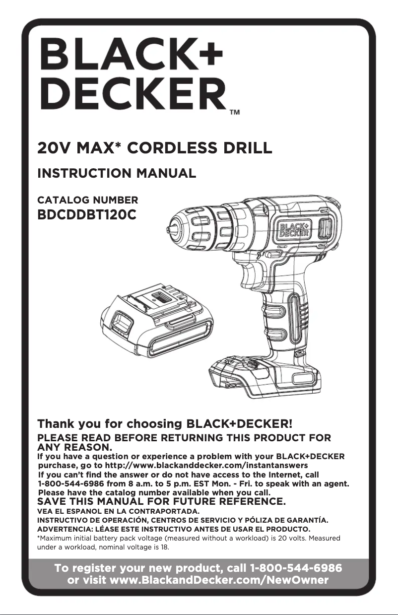 Page 1 de la notice Manuel utilisateur Black & Decker BDCDDBT120C