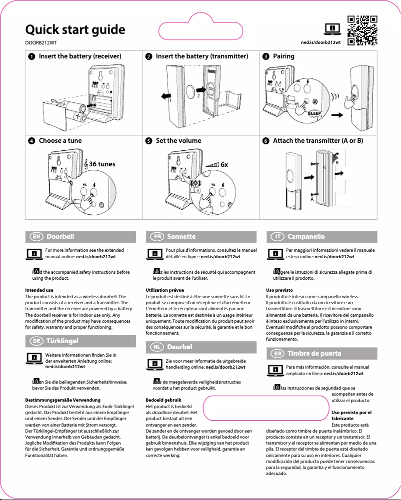 Page 1 de la notice Manuel utilisateur Nedis DOORB212WT