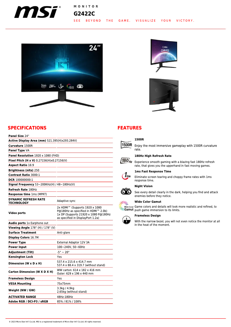 Page 1 de la notice Fiche technique MSI G2422C
