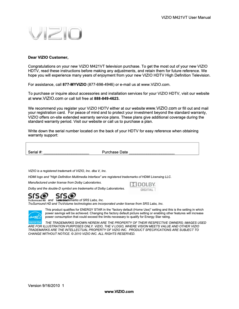 Image de la première page du manuel de l'appareil M421VT