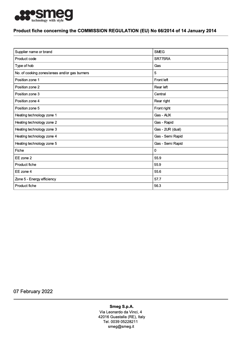 Page 1 de la notice Brochure Smeg SR775RA