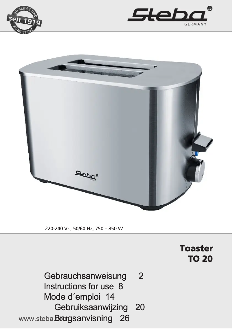 Page 1 de la notice Manuel utilisateur Steba TO 20