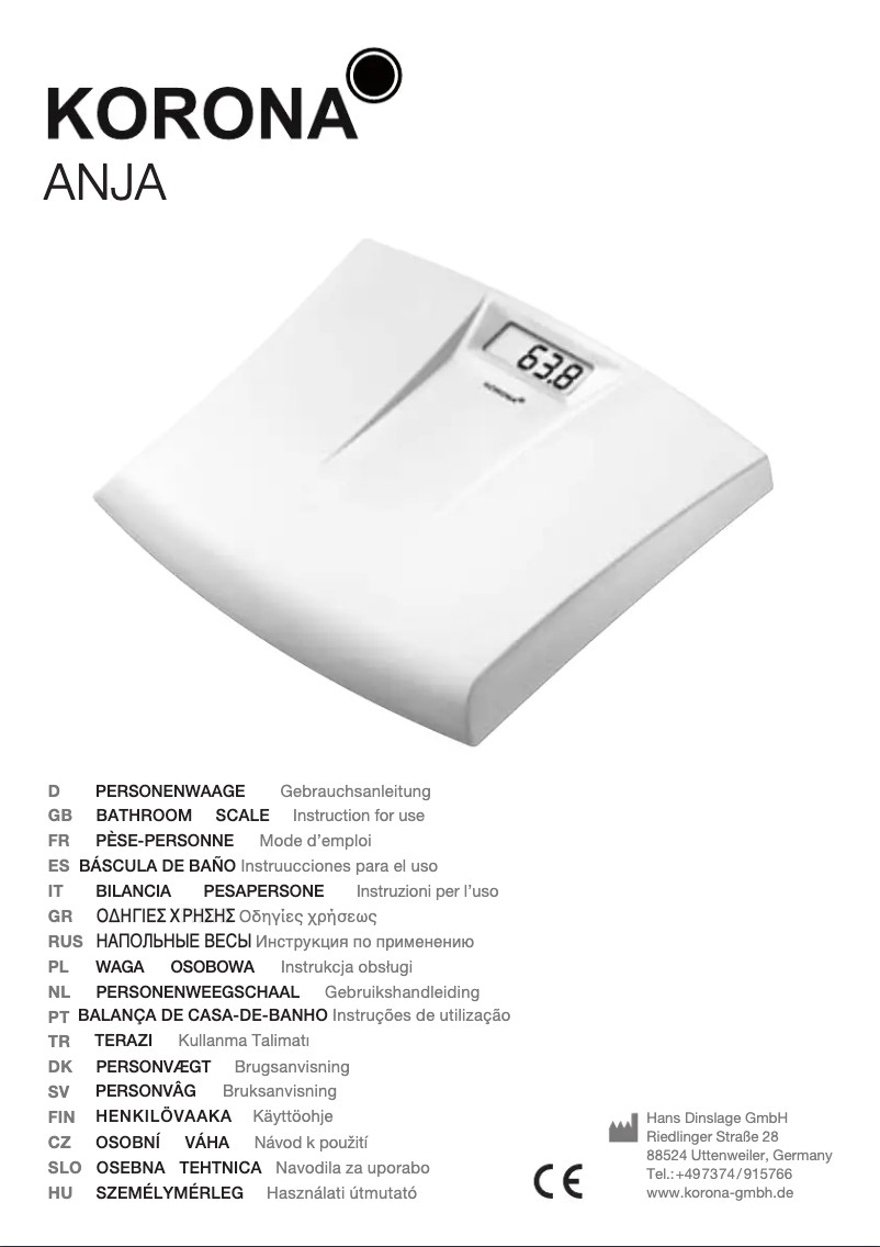 Page 1 de la notice Manuel utilisateur Korona Anja