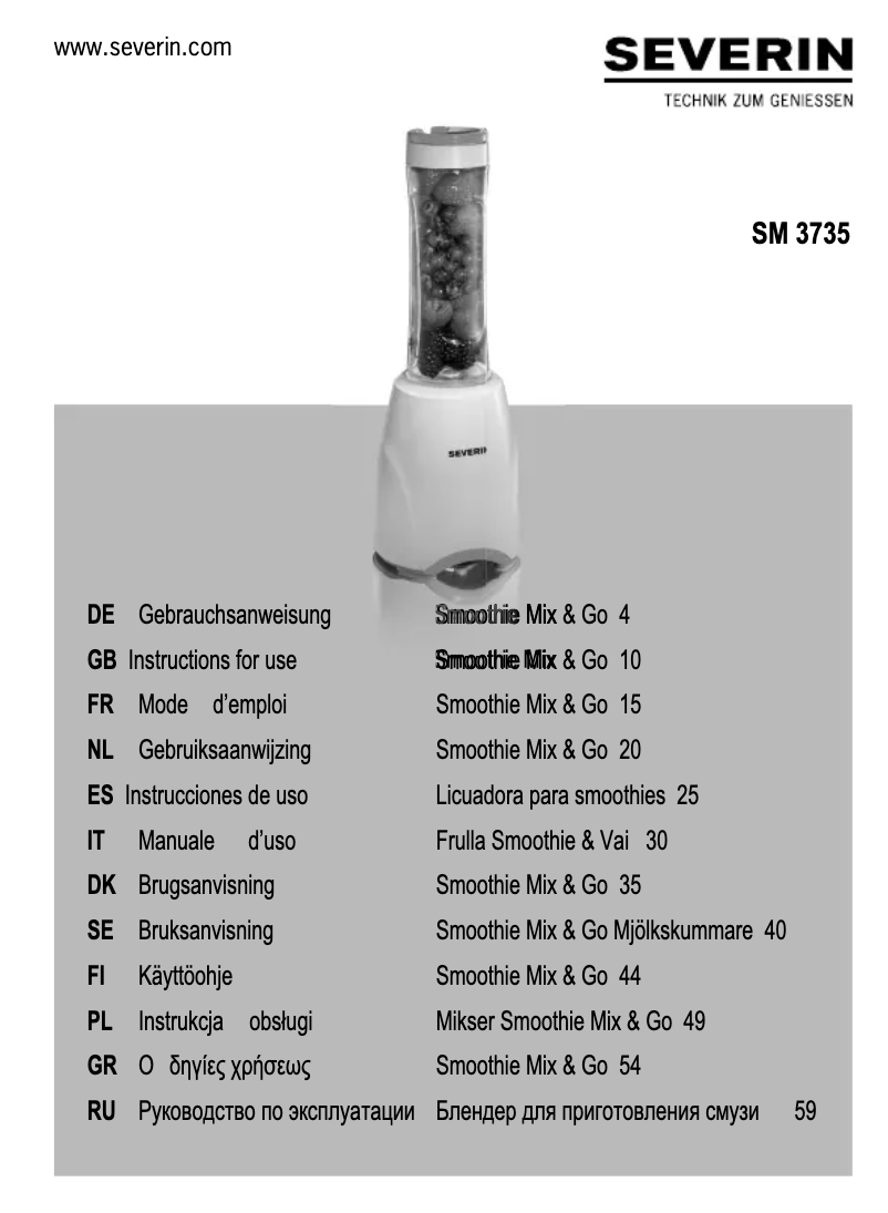 Page 1 de la notice Manuel utilisateur Severin SM 3735