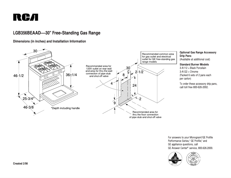 Page 1 of the manual Technical Sheet RCA LGB356BEAAD