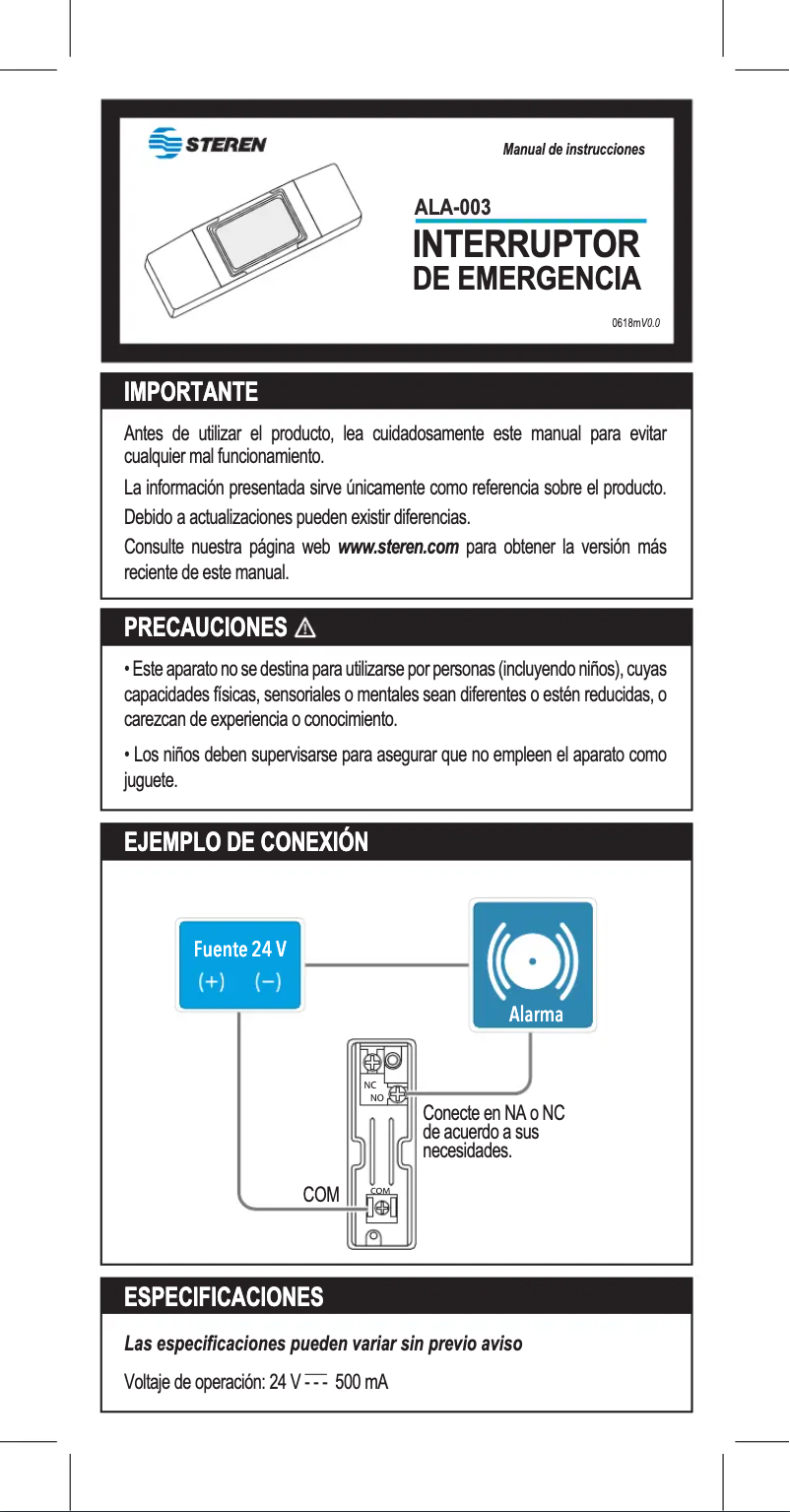 Page n°1 - Manuel utilisateur Steren ALA-003