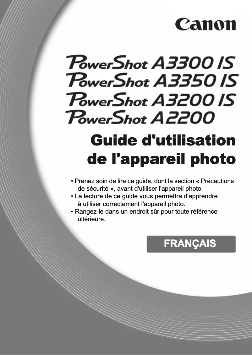 Page 1 de la notice Manuel utilisateur Canon PowerShot A3350 IS