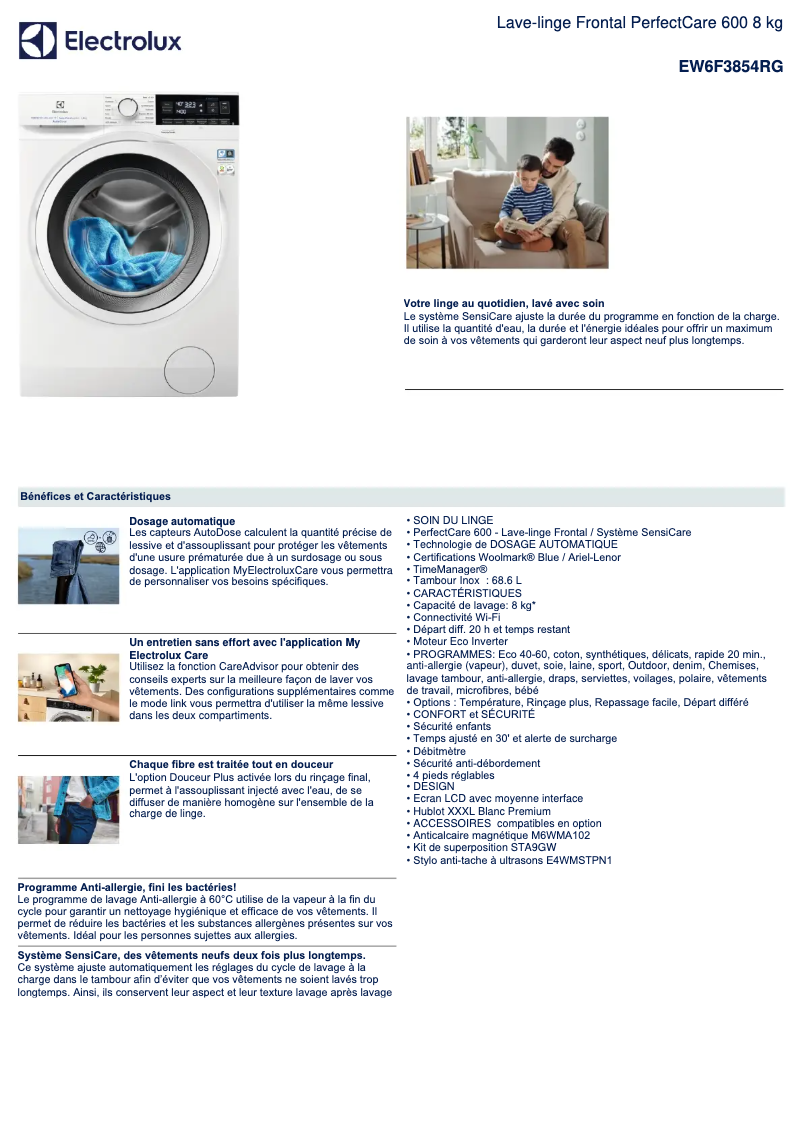 Page n°1 - Fiche technique Electrolux EW6F3854RG