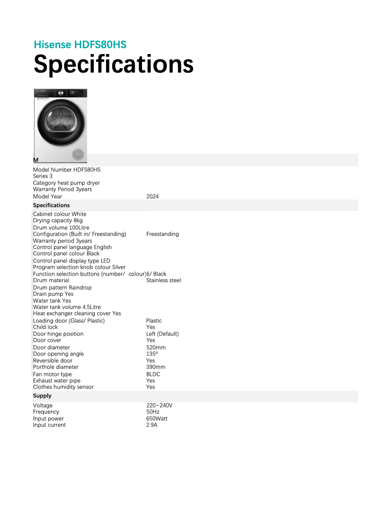 Image de la première page du manuel de l'appareil HDFS80HS