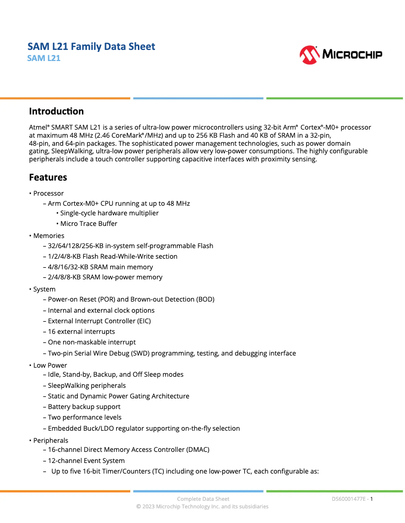 Page 1 de la notice Manuel utilisateur Microchip ATSAML21J17B