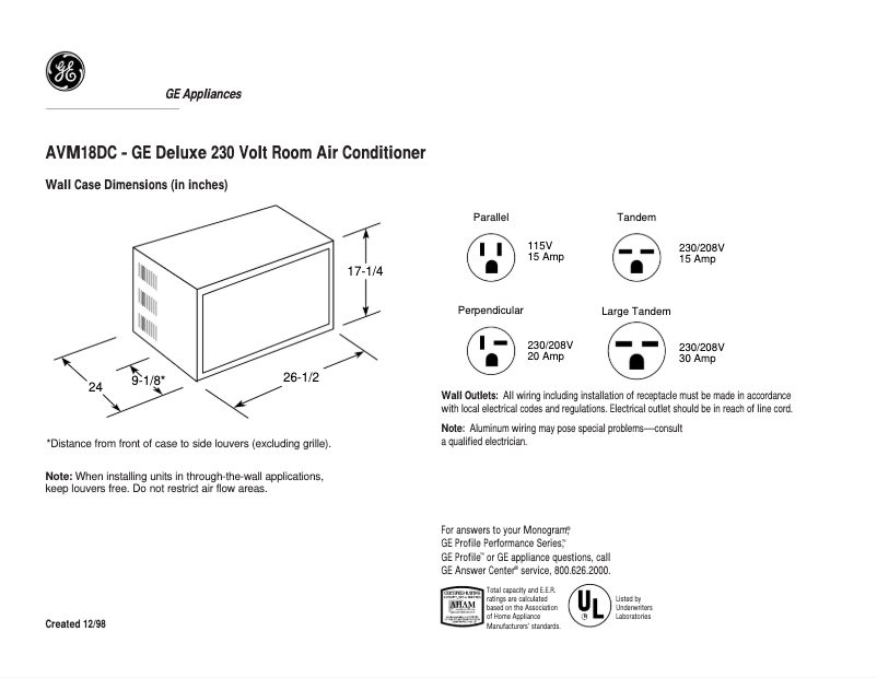 Page n°1 - Fiche technique GE AVM18DC