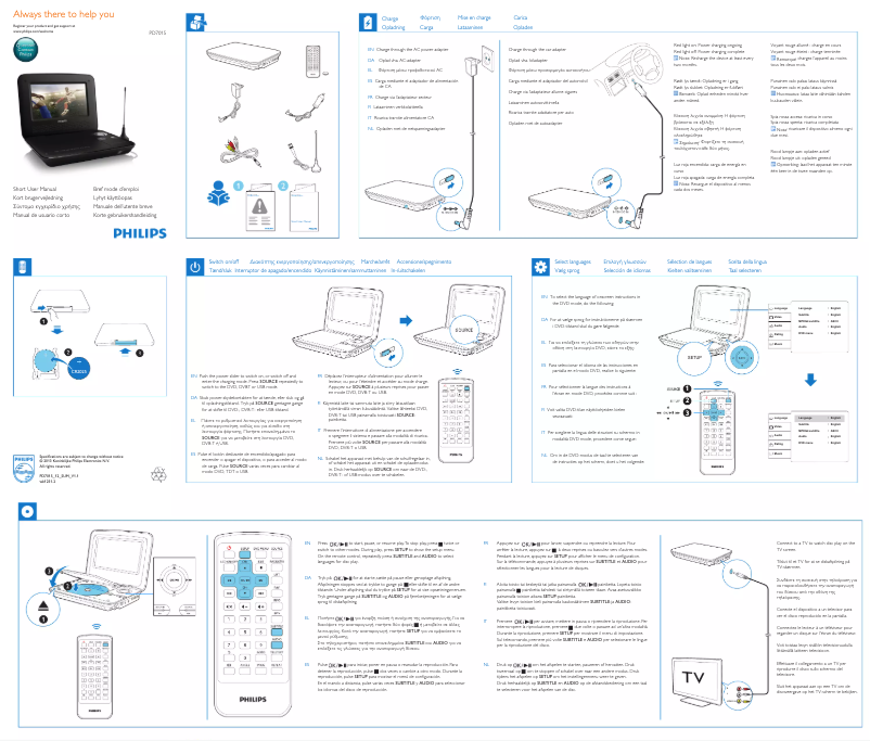Page 1 de la notice Guide de démarrage rapide Philips PD7015