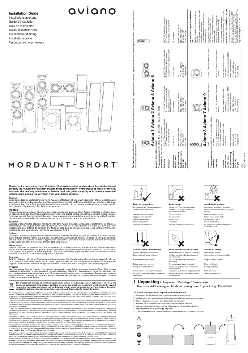 Page n°1 - Manuel utilisateur Mordaunt-Short Aviano 1