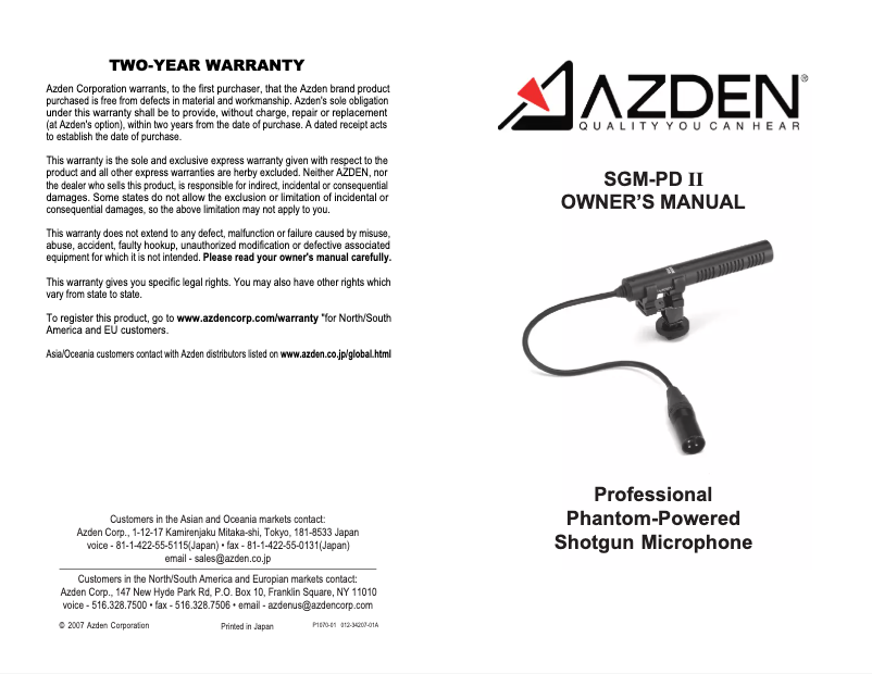 Page 1 de la notice Manuel utilisateur Azden SGM-PII