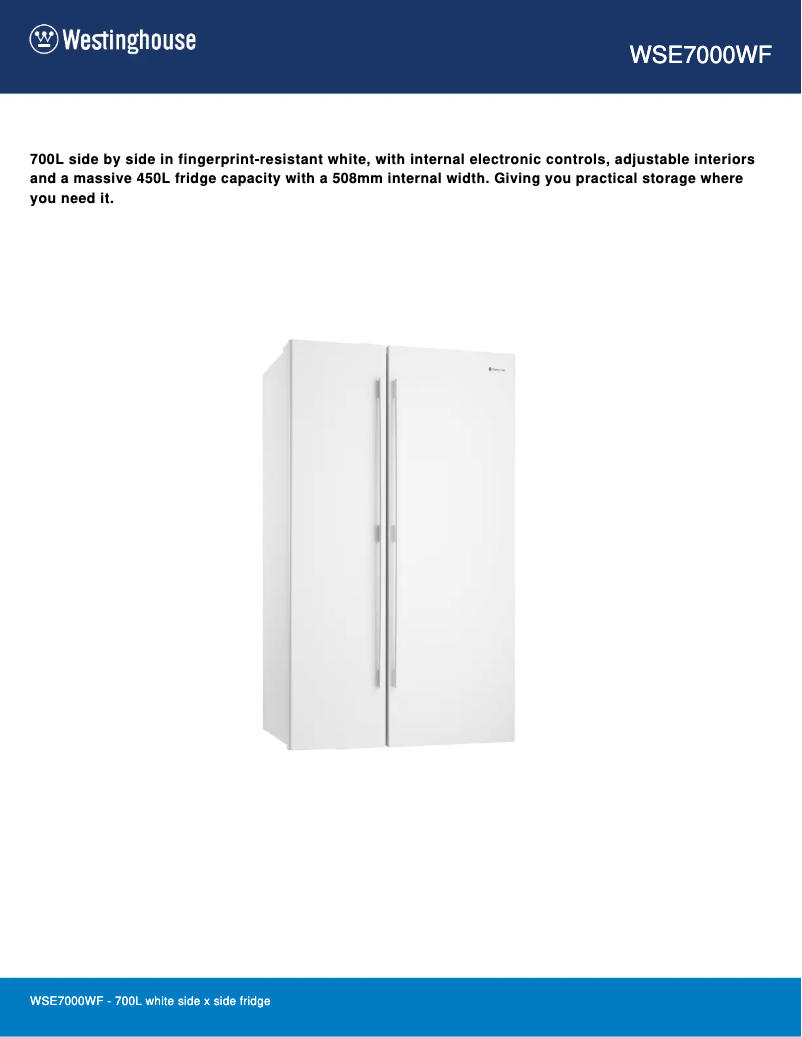 Page n°1 - Fiche technique Westinghouse WSE7000WF