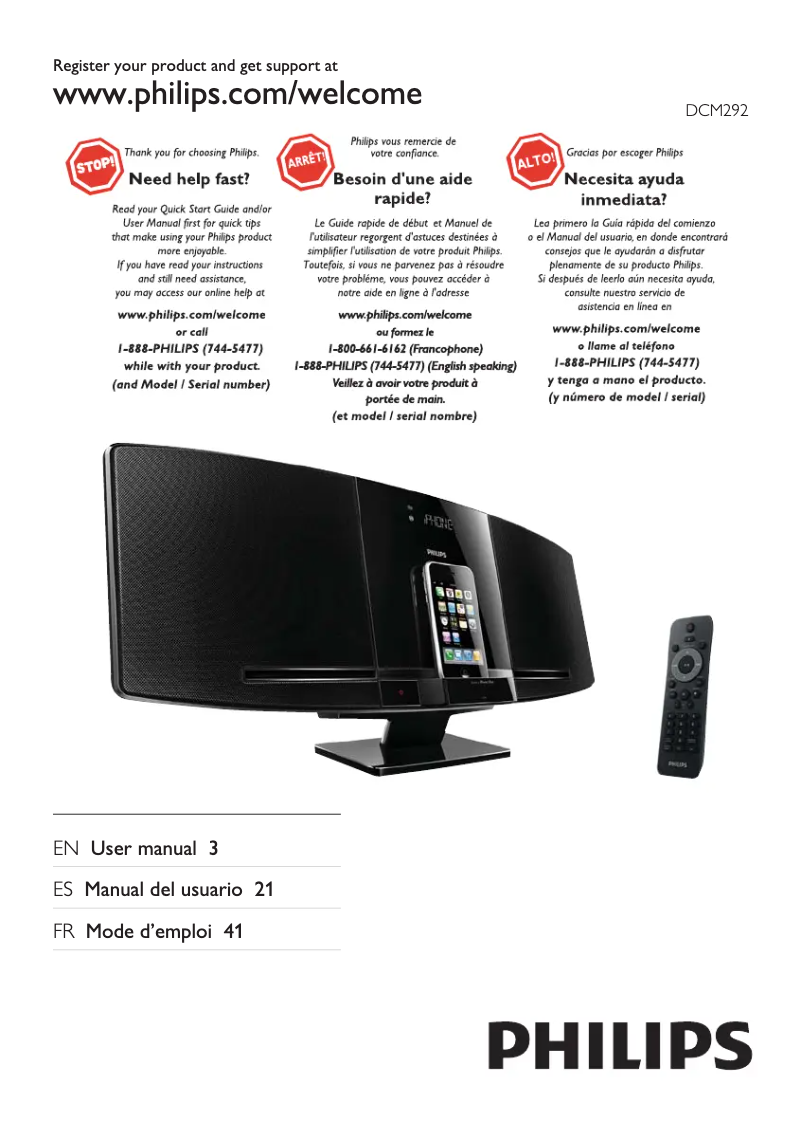Page n°1 - Manuel utilisateur Philips DCM292