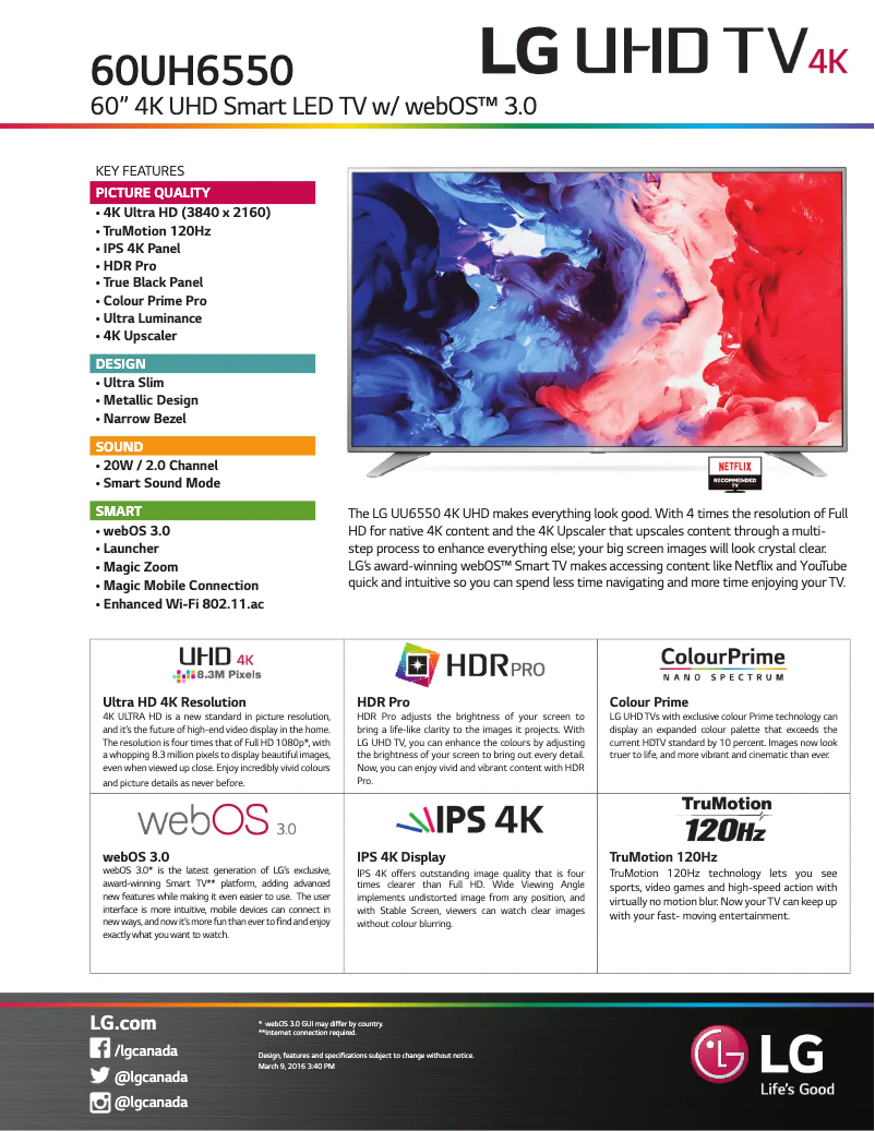 Page n°1 - Fiche technique LG 60UH6550