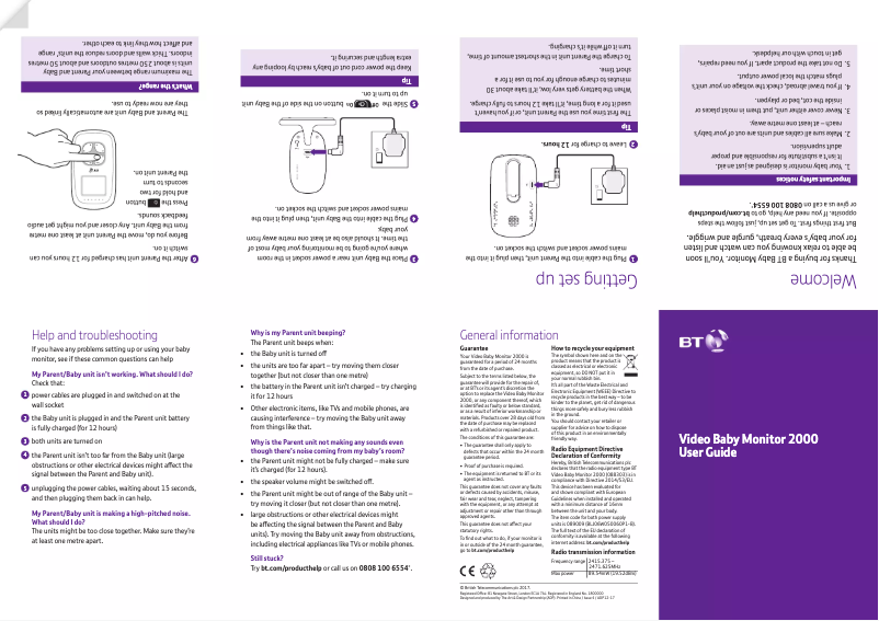 Page 1 de la notice Manuel utilisateur BT Video Baby Monitor 2000