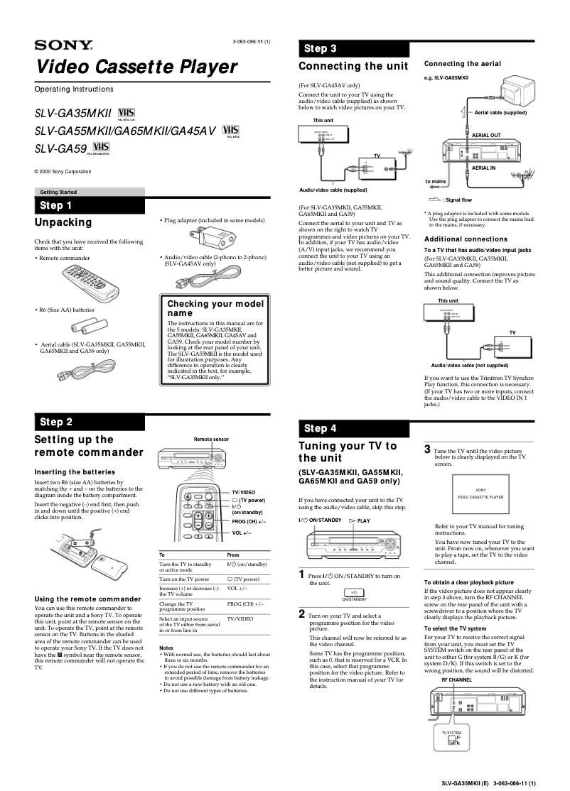 Image de la première page du manuel de l'appareil SLV-GA59