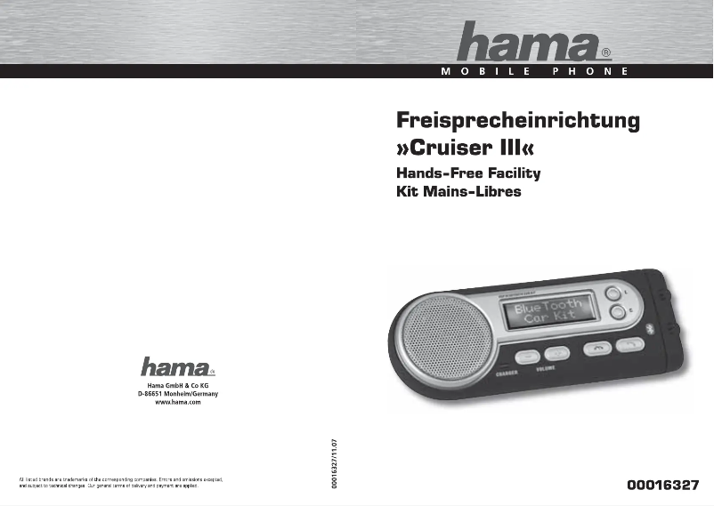 Page 1 de la notice Manuel utilisateur Hama Cruiser III 16327