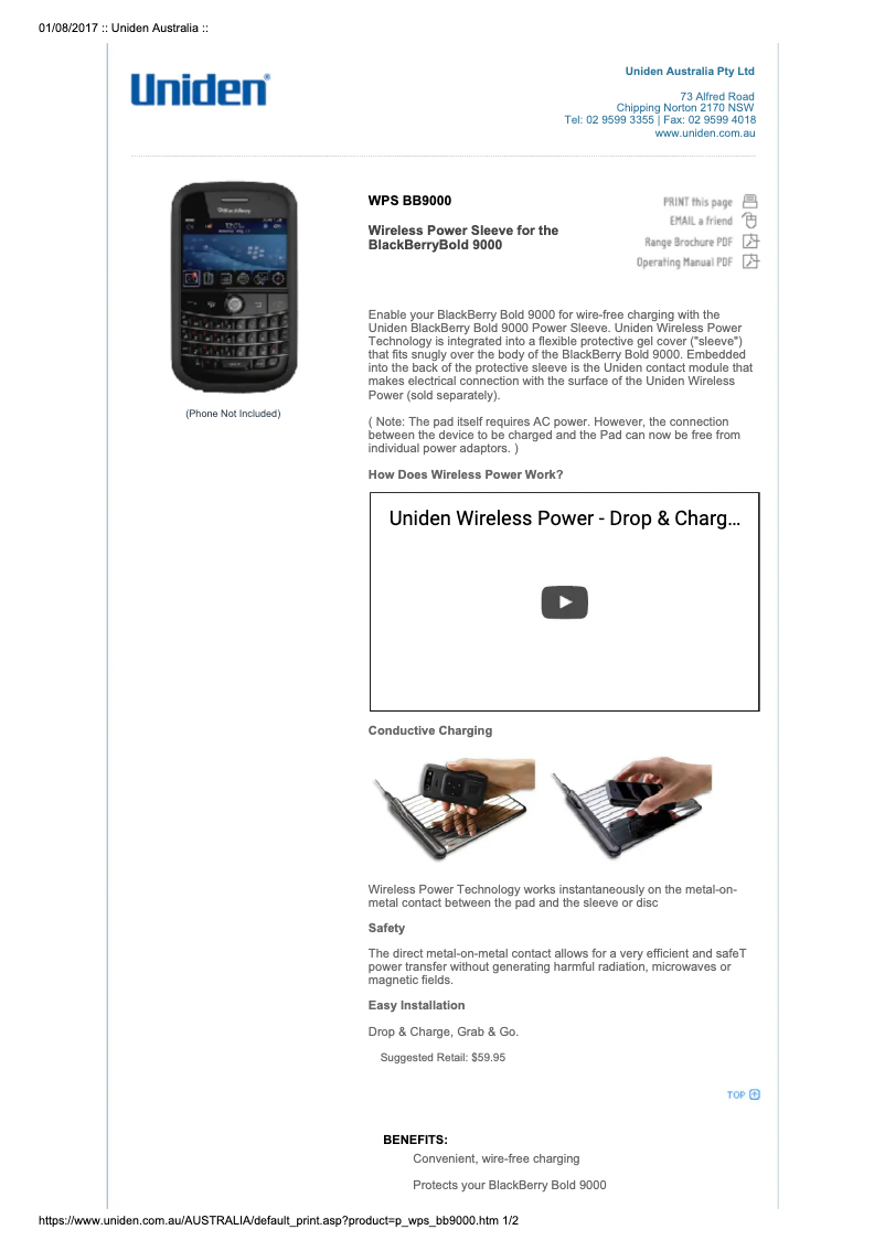 Page 1 de la notice Manuel utilisateur Uniden WPS BB9000