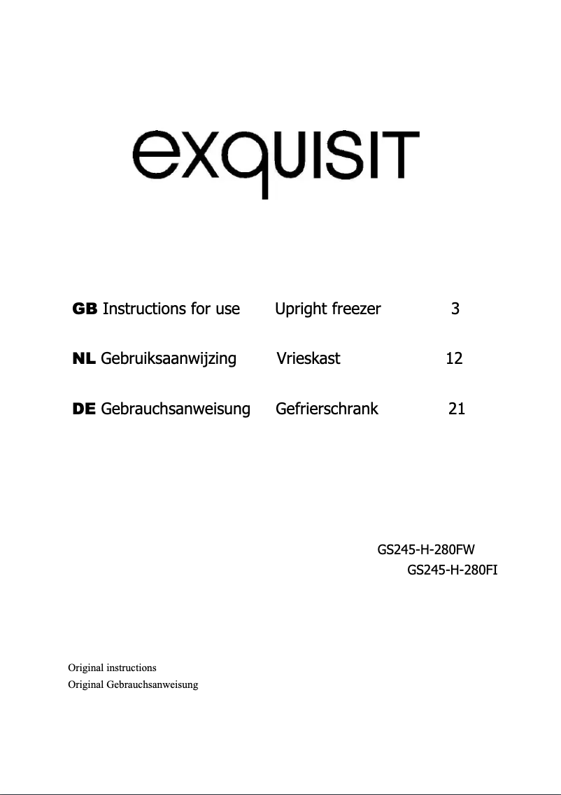 Page 1 de la notice Manuel utilisateur Exquisit GS245-H-280FW