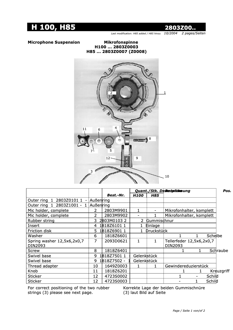 Page n°1 - Manuel utilisateur AKG H85