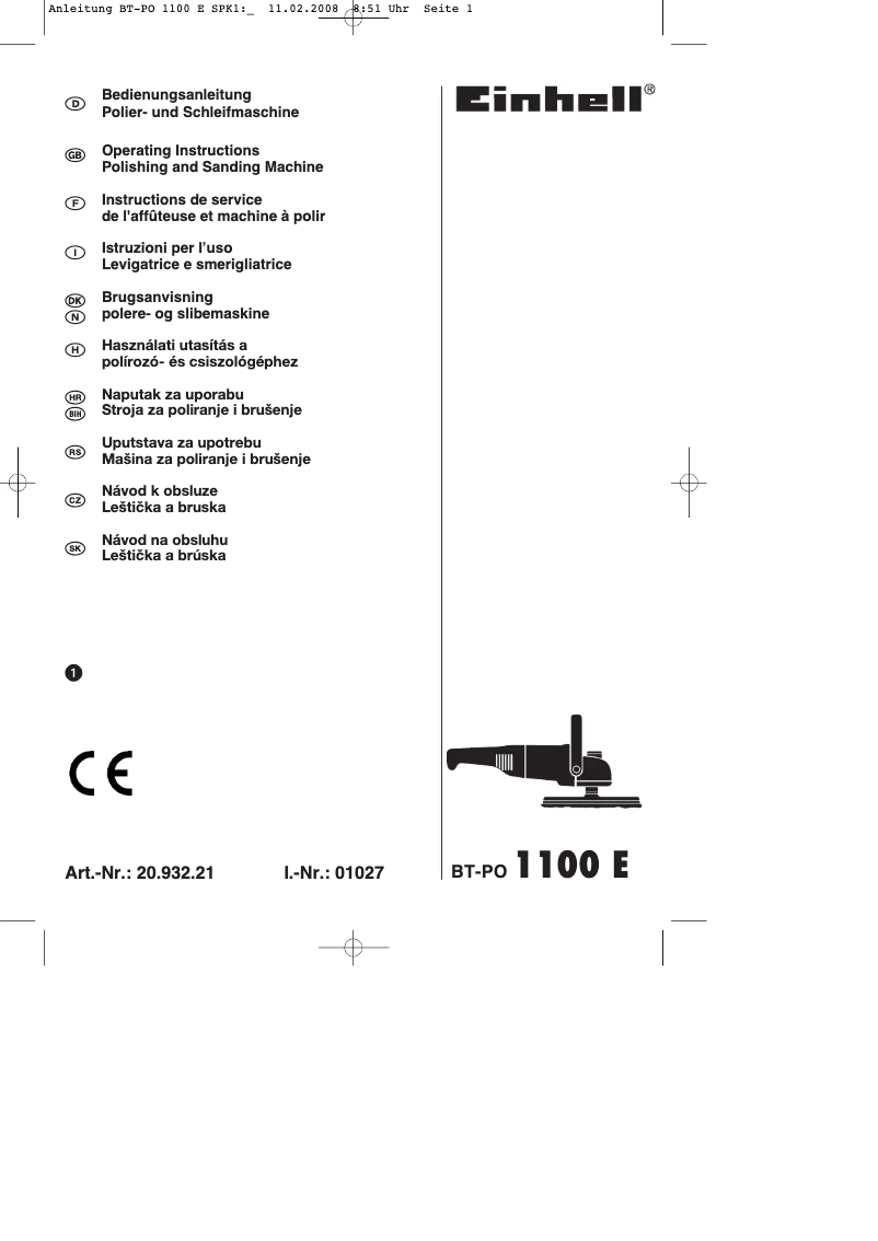 Image de la première page du manuel de l'appareil BT-PO 1100 E